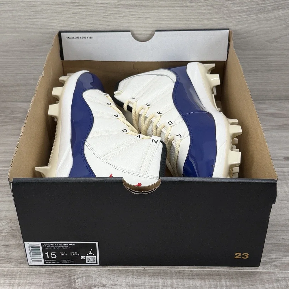 Jordan 11 Retro MCS Rare Air Baseball Cleats Sail Royal Mens Size 15 HM7326-100